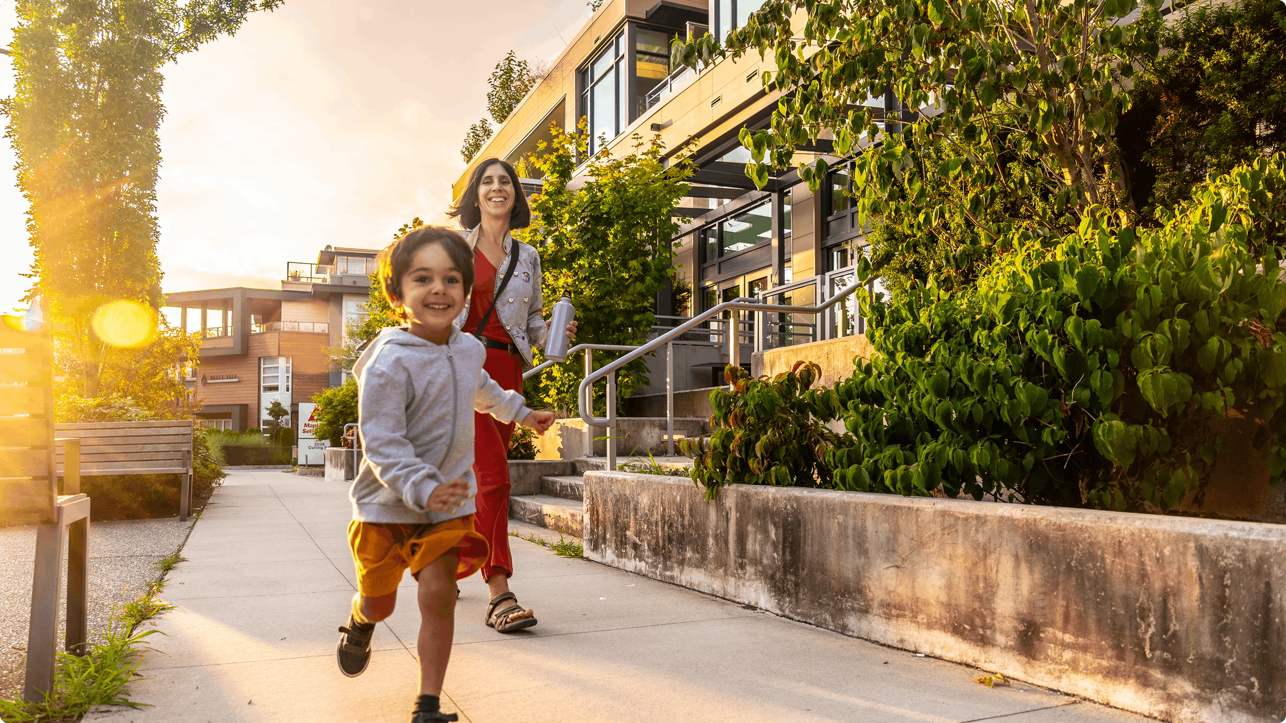 Child running with parent behind